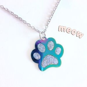 Stainless Steel Rainbow Titanuim Animal Paw Print Necklace New Blue Purple